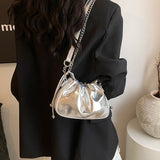 Small Pu Leather Silver Shoulder Bags for Women Y2K Designer Korean Fashion Handbags and Purses Trend Chain Crossbody Bag