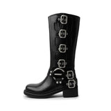 Autumn Winter Women Knee High Boots Fashion Ladies Belt Buckle Knight Long Boots Women's Square Heel Shoes