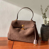Retro Frosted Large Capacity Tote Bag Autumn New Fashion Gold Hardware Lock Female Shoulder Bag Work Commuter Crossbody Bag