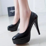 European and American High Heels Summer New Solid Color Patent Leather Round Toe Set Shallow Mouth Slim Heel Women's Shoes