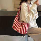 Small Fresh Striped Handbag Shoulder Large Capacity Leisure Tote Bag Female And Girl Bucket Crossbody Shopping Bag