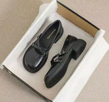 Low Heel Elegant Women's Summer Footwear Luxury Leather Casual Shoes For Woman Loafers Square Toe Genuine Mark Non Slip Y2k