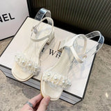 Sandals for Woman Thick Heel Block Women's Shoes Leather Summer One Word Open Toe Footwear Chunky Vip Sandal The Best H F