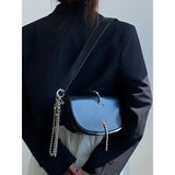 Beaded Chain Women Saddle Shoulder Bag PU Leather Ladies Clutch Purse Handbags Underarm Bag Luxury Design Female Messenger Bags