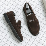 Summer Luxury Men Business Casual Shoes Slip-on Suede Leather Loafers Chain Decorationg Daily Shoes Shoes Party Shoes Black