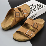 Summer New Genuine Leather Frosted Thick Sole Fashion Casual Trend Anti slip Couple External Wear Slippers and Sandals