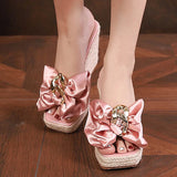 New Wedges Slippers For Women Summer Fashion Pink Butterfly-knot Designer Sandals Platform Heels Size 46 Female Shoes