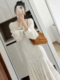 Autumn Woemn Embroidery Long Dress Elegant O-neck Ladies Long Sleeve One Piece Clothes French Solid Vestidos Maxi Dresses