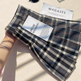 Plaid Woolen Blends Pleated Skirt For Women Fall Winter High Waist A-line Skirt Ladies Fashion Khaki Mini Skirts Vintage Female