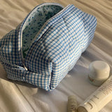 Fashion Checkered Floral Makeup Bag Large Capacity Portable Cosmetic Storage Bag Cotton Quilted Wash Bag Skincare Pouch