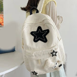 Y2K Girls Star Pattern Laptop Backpack Teen Student Large Capacity School Bookbag Corduroy Rucksack Double Strap Shoulder Bag