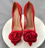 Red Flowers Lace Female Shoes 10Cm Pointy Toe Stiletto High Heel  Ladies Dress Women Pumps Plus Size 33-45