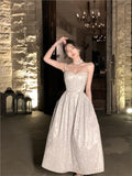 New Summer Long Luxury Evening Dress For Women Party Wedding Evening Shiny White Sweetheart A-line Graduation Strappy Dress