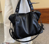 Big Black Shoulder Bags for Women Large Capacity Shopping Bag Solid Color Zipper Leather Bag Lady Travel Tote Handbag