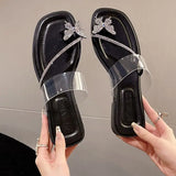 Flat House Shoes for Women Sandals Rhenstone Home Woman Slippers Jewels Clear Transparent Indoor Summer Crystals Slides Y G