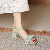 Ladies Shoes Square Heels Open Toe Women's Sandals for Party and Weddings Buckles Korea Daily Comfortable Elegant Vintage H Shoe