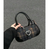 Sweet Retro Plaid Women's Small Shoulder Bags Fashion Love Girls Purse Handbags Crossbody Bag Tote Casual Female Underarm Bag