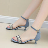 Sandals for Women Summer New Sandal Blue Mirror Luxury Rhinestone Designer Women's Shoes Trend  Small Medium Stiletto Heels