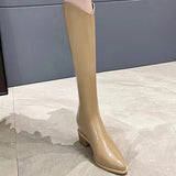 Ladies Boots Western Middle Heel Shoes For Women Pointed Toe Footwear Winter Knee High Shaft Punk Long With Stylish Y2k Pu