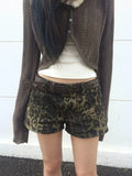 Sexy Leopard Printed Denim Shorts Women Vintage Y2k Low Waist Gyaru Streetwear Summer Chic Female Retro Short Jeans