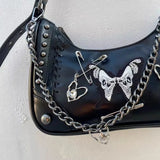 Gothic Punk Women's Butterfly Shoulder Bags Retro Rivet Y2k Girls Underarm Bag Cool Chain Female Crossbody Bag Armpit Handbags