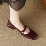 New Women Mary Jane Shoes Red Ladies Footwear Japanese Style Lolita Low Heel Elegant Bow Leather Shoes Chunky Heel Shoes