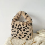 Leopard Print Women's Plush Shoulder Bag Luxury Faux Fur Ladies Chain Crossbody Bags Winter Vintage Female Furry Purse Handbags