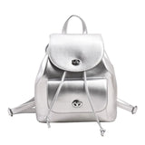 Brand  Retro Silver Back Pack Small PU Leather Backpack Women School Bags For Teenagers Girls Luxury Backpacks