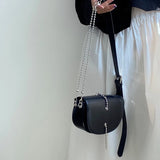 Beaded Chain Women Saddle Shoulder Bag PU Leather Ladies Clutch Purse Handbags Underarm Bag Luxury Design Female Messenger Bags