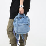 Casual denim student bag  Portable multi-functional travel backpack  Light blue fashionable denim backpack