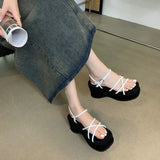 2024 Summer Platform Women Sandals Fashion Elegant Narrow Band Shoes Ladies Casual Outdoor High Wedges Heel Sandalias