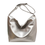 Silver Leather Crossbody Bags for Women Luxury  Y2k Fashion Solid Color Soft Hobo Bag Female Handbags