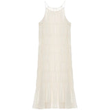 Sleeveless Fashion Chiffon Dress Round Neck A-line Shape Striped Slim Long Dress Daywear Solid Color Casual Female Summer