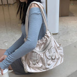 Big Soft PU Leather Armpit Shoulder Bag Brand Luxury Designer Silver Female Party Tote Bag Trend Lady Handbags Underarm Bag