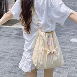 Sweet Y2k Aesthetic Kawaii Cute Backpacks Fashion Drawstring Pleated Women Shoulder Bag Casual Simple All Match Crossbody Bags