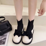 Ankle Mary Janes Boots for Women Kawaii Cute Booties Bow Tie Woman Short Lolita Shoes Flat Round Toe Large Size Warm Pu Autumn