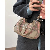 Plaid Womens Handbag Korean Fashion Sweet Cute Elegant Casual Shoulder Bag Autumn and Winter College Style Girls Armpit Bag