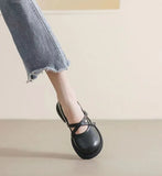 Low Heel Elegant Women's Summer Footwear Luxury Leather Casual Shoes For Woman Loafers Square Toe Genuine Mark Non Slip Y2k