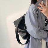 High Quality Cool Girls Hobos Underarm Bags All Match Black Shoulder Bags for Women Female Simple Chain Crossbody Bag Handbags