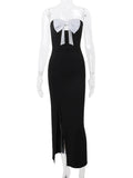 Elegant Bow Strapless High Split Maxi Dress For Ladies Sexy Off-the-shoulder Backless Sheath Dresses Women Club Party Vestidos