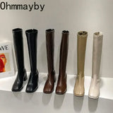 Slim Woman High Boots Fashion Women Knee-High Boots High Heel Women's Shoes Winter Soft Leather Long Boots