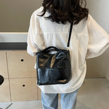 Women's Small Fashion Girls School Bag Silver PU Leather  Fashion Travel Shoulder Bag with Short Handle Handbags
