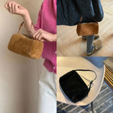 Cowhide Suede Fabric Underarm Bags Women Genuine Leather Square Shape Mini Handbags Korean Chic Versatile Top Handle Satchel