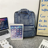 Blue denim women backpack casual large capacity laptop school zipper girl backpack top handle fashion travel backpack for women