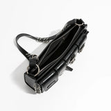 Vintag Black Underarm Shoulder Bag Punk Stylish Pu Leather Clutch Handbag Retro Rock Unisex Cuboid Purse