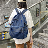 Korean Denim Women Backpacks Large capacity college backpack Casual female big Travel bag Teenage Girl School Bag Bagpack blue