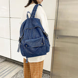 Korean Denim Women Backpacks Large capacity college backpack Casual female big Travel bag Teenage Girl School Bag Bagpack blue