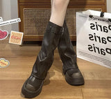 Platform Heel Knee High Boots Women Fashion Ladies Belt Buckle Knight Long Boots Autumn Winter Women's Thick Heel Shoes