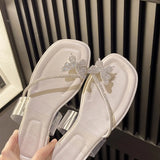 Flat House Shoes for Women Sandals Rhenstone Home Woman Slippers Jewels Clear Transparent Indoor Summer Crystals Slides Y G