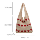 Heart Knit Women's Bag Knitted Eco Bag Korean Fashion Shopping Y2K Crochet Rope Shoulder Bag Female Knitting Handbag Tote Bags